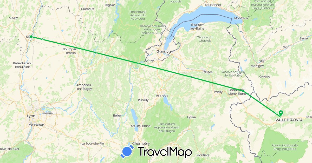TravelMap itinerary: driving, bus in France, Italy (Europe)